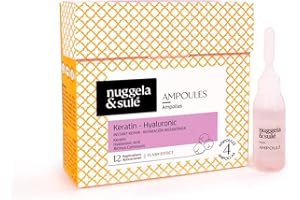 Nuggela & Sulé Ampollas Keratina-Hialurónico. Con Aceite de Ricino y Queratina Hidrolizada. Reparación Instantánea. Con Brillo-Efecto Flash. 4 x 10 ml