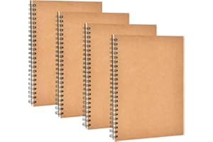 FURNRUBDEN 4 Pack A5 Sketchbook, Spiral Cover Blank Page Sketch Book Sketch Pad, Kraft Cover Sketch Drawing Pad Art Book, 50 Sheets Blank Paper Sketch Book for memos, Painting and Graffiti(Brown)