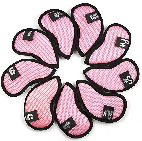 10 x Golf Iron Sets Head headcovers Wedge Iron Protective Headcover with Velcro Lock-in Design for Taylormade, Titleist, Callaway, Mizuno, Cobra, Nike, PXG (Pink)