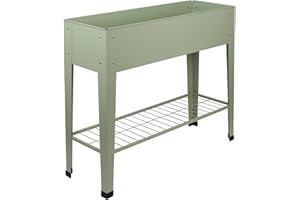 Harbour Housewares Elevated Raised Garden Bed with Legs & Storage Shelf - Green - 1x Metal Raised Bed Galvanised Steel Planter Box for Growing Outdoor Plants, Vegetables, Flowers and Herbs