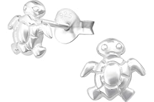 Laimons - Orecchini da bambina a forma di tartaruga lucida, 7 mm, in argento Sterling 925