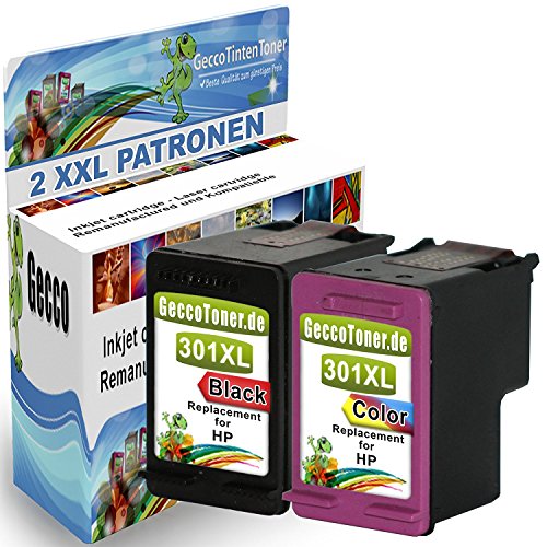 GeccoTintenToner 2er Set kompatible Tintenpatronen als Ersatz für HP 301 XL Druckerpatronen für hp deskjet 2540 Patronen HP Deskjet 1000 1010 1510 1512 2000 2050 2054a 2510 2514 2540 2542 3000 3050 3054a,HP Envy 4500 4502 4504 5539, HP Officejet 2620 2622 2624 4634 4636 (Schwarz , Farbig) 1x301b-1x301c-hp