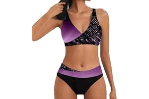 Allegorly Damen Bikini Set Triangel Breites Unterbrustband Bademode Zweiteiliger Badeanzug Wickeloptik Lace Up Bikini Bademode V Ausschnitt Blumenmuster Zweiteiliger Badeanzug Swimsuit