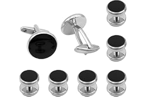SNUGZEST 8Pcs Cufflinks for Men,Tuxedo Studs Set for Men Classic Black&Silver Cufflinks Shirt Studs Men's Jewelry or Accessories For Wedding Business Graduation Jewelry Best Gift