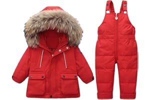 Acuryx Tuta da Neve 2 Pezzi da Bambino Cappotto Piumino con Cappuccio e Saloppette da Neve Invernale Giacca Set Ragazza Impermeabile