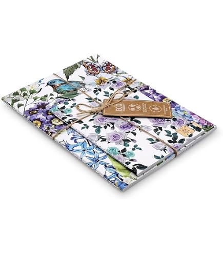 Pigna Carnets à Spirales Nature Flowers A5 - Lot De 5 Cahiers Lignés 120 Pages Recyclé - Microperforé 4 Trous