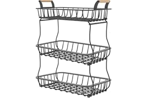 BAYINBROOK Fruteros de Cocina de 3 Niveles, Cesta de Frutas de 2 Niveles, Soporte de Almacenamiento de Aperitivos, Soporte de Alambre de Metal para Frutas, Verduras y Pan, para Encimera de Cocina (A)