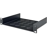 DIGITUS Shelf - 10 Inch, 1U - 200mm Deep - Black | Front Fixing &ndash; Load Capacity: 25 kg &ndash; Perforated Sheet Steel &ndash; For 10 Inch
