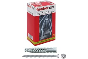 Fischer 542457 munstycken med skruv UX, grå, 10 x 60 mm, set med 20 stycken