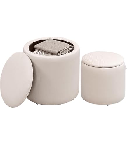 OHS Round Ottoman Storage Matt Velvet, Grey Ottoman With Lid Storage - View #8