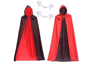 GWAWG Peleryna wampirów na Halloween, uniseks, dwustronna peleryna z kapturem, wampira, dla dorosłych dzieci, z 2 kłami, na maskaradę, kostiumy cosplay