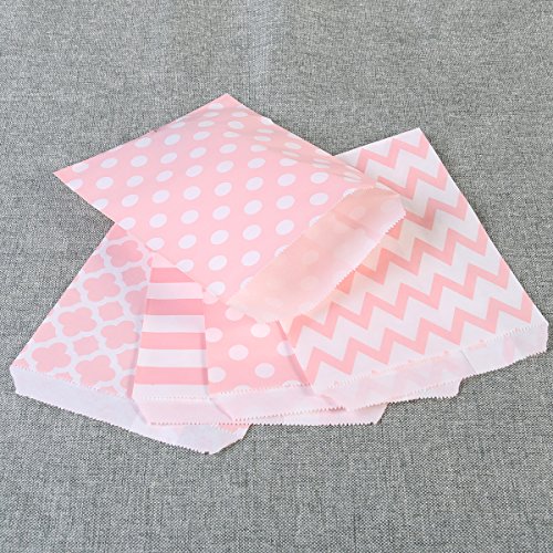 NUOLUX Treat Sacks,48pcs Wedding Candy Bar Bags Party Gift Bags Paper Bag (Pink) - 8
