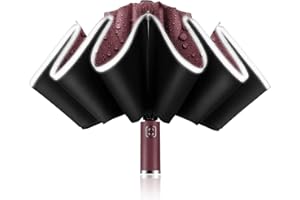 MinYuocom Paraguas plegable Protección UPF 50+ y contra el 99% de los rayos UV A prueba de viento Paraguas automático para mujer y hombre Compacto portátil invertido banda reflectante de seguridad