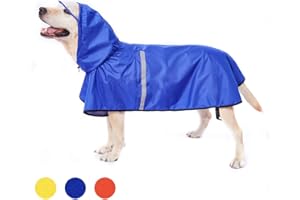 Dociote Hunde Regenmantel Regenjacke mit Kapuze & Kragenloch & Reflektierender Streifen wasserdichter Hundemantel für mittelgroße große Hunde 5XL Blau
