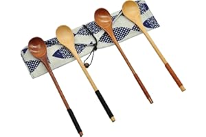 SwirlColor 4 szt. łyżka do kawy i herbaty z naturalnego drewna długi uchwyt łyżka do mieszania drewna