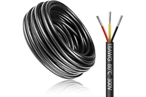LightingWill 32.8FT/10M 18AWG 3x0.75mm² Electrical Wire 3 Core Cable, 18 AWG 5V/12V/24V/240V/300V Low Voltage Extension Cable, Tinned Copper Wires, Flexible and High Temperature Resistant