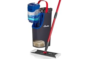 Vileda H2prO Système de Balai Plat, Séparation révolutionnaire de l'eau Propre et Sale, Conception économe en Eau, Rangement Compact, Poignée Ergonomique, Puissance de la Microfibre