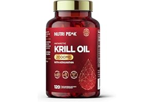 NUTRI PEAK Max Strength Antarctic Krill Oil Softgels | 2000MG | 120 Capsules | Premium Blend Omega 3 Fatty Acids | EPA & DHA | Astaxanthin | Naturally Harvested | Heart Health & Brain Function