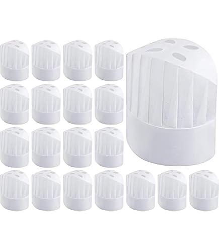 Cappelli Da Cuoco In Carta - 40 Pezzi Bianchi - Altezza 23cm - Fori Traspiranti