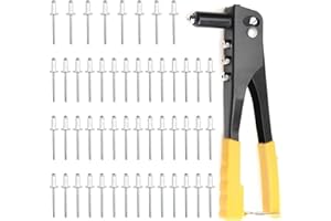 TMRBBESTY Rivettatrice Manuale,Kit rivettatrice,Pistola Rivettatrice Professionale,Con 50 4,0mm Rivetti,Pistola Rivettatrice per Progetti Outdoor e Casa,Per metallo,Plastica,Pelle,Giallo