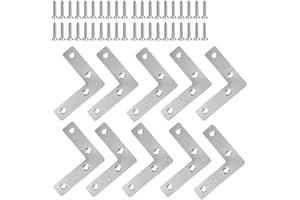 XFentech Staffe Angolari in Acciaio Inox 5/10 Pezzi - Angolo Retto Angolari Staffe Squadrette Angolare a L con Viti per Mensola di Legno Tavolo Sedia Letti Armadi, 60 * 60mm