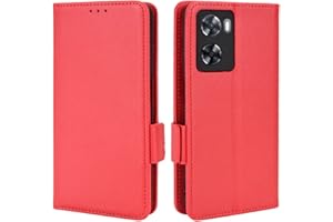 Unichthy Phone Case for OPPO A57 2022 / OPPO A57s 5G 2022 Cover Flip Shockproof Litchi Pattern Anti-slip Wallet Case PU Leather Stand Magnetic Closure Folio Protective Phone Skin Red
