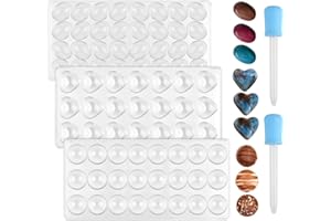 KIGIFT 3 Pcs Moule à Chocolat en Polycarbonate Transparent Moule à Bonbons avec 2 Compte-gouttes Moules 3D pour Gelée Bonbons Glaçons