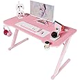 Homall Gaming Tisch 120 x 60 cm, Z-Frame Gaming Schreibtisch mit Getränkehalter, Kopfhörer Haken, Computertisch PC Tisch Ergo