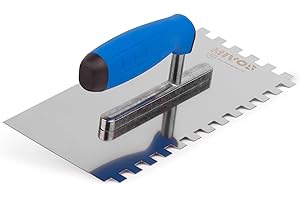 Mivos Zahnglättekelle 10x10 mm mit Softgriff - Edelstahl Zahnkelle 270 x 130 mm - Traufel mit Zahnung 10mm - Rostfreie Gezahnt Glättekelle - Made in EU
