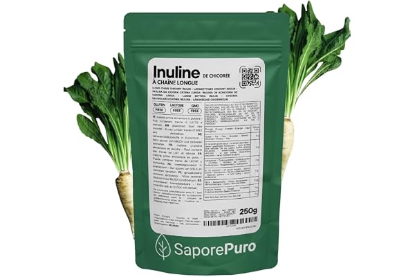 SaporePuro INULINE en poudre 250 gr - LONGUE CHAINE - Fibre végétale prébiotique issue de racines de chicorée - Poudre d'inuline haute performance pour le remplacement des graisses