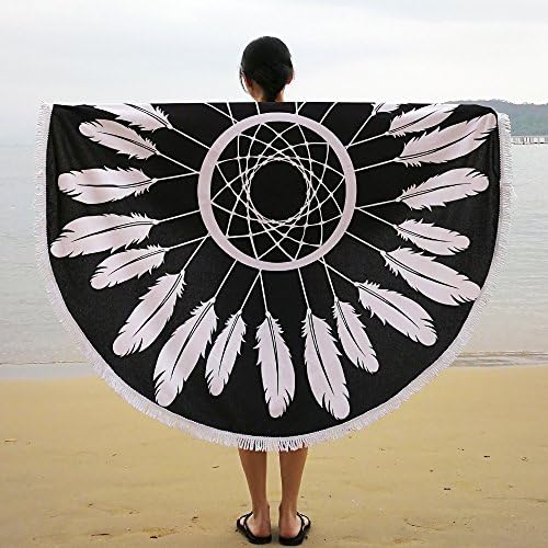 TXJ Round Beach Throw Blanket Cotton Tapestry Tablecloth Picnic Blanket Round Yoga Mat - Beach Round Shawl Towel (Black)