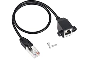 GINTOOYUN Cavo Ethernet RJ50 10P10C, cavo RJ48 da maschio a femmina con foro per vite per montaggio a pannello, per apparecchiature di controllo industriale, scanner,ecc. 26AWG, 2FT