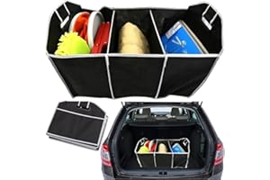 RETOO 50 x 32,5 x 32 cm Bolsa para maletero de coche con 3 compartimentos de poliéster, organizador universal para maletero, organizador de maletero, caja de almacenamiento, caja plegable