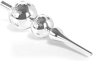 ZZOUFI Christbaumspitze Silber, Weihnachtsbaumspitze Glas, 31cm Große Baumspitze Weihnachten, Glas Tannenbaum Spitze, Weihnachtsspitze Glänzend