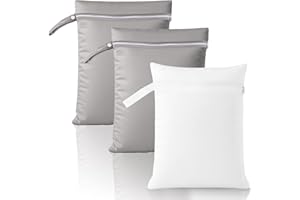 XIDOU 3 Stück Nassbeutel 40 x 30 cm, mit Griff Wasserdichter Wäschesack, Wiederverwendbarer Reise Nasssack mit Reißverschluss, Klein Nasstasche Schwimmen für Badeanzüge,Windeln (Weiß und Grau)