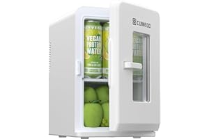 Cumeod 15 Liter/ 21 Dosen Mini Kühlschrank, 2 in 1 Kleiner Kühlschrank mit Kühl- und Heizfunktion, 12V DC/220V AC für Autos, Büros und Schlafsäle, Getränke, Kosmetik, Schwarz, Max- & Eco-Modus, Weiß