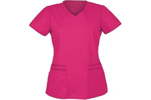 TOPASSION Womens Beauty Uniform Tunic V Neck Solid Color Short Sleeve Healthcare Carers Tunic Uniform Tops Doctors Tops Hospital Work Shirt Nursing Working Uniform Workwear