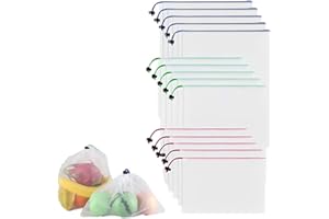 Niksultant 15-Piece Mesh Toy Storage Bags - Washable, Lightweight, See-Through with Drawstring