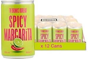The Drinks Bureau Spicy Margarita Cocktails Ready to Drink Cans, Made with Tequila, Lime, Chilli & Agave Syrup, Creating a Sassy, Sour & Spicy Margarita (ABV 10%), Vegan & Allergen Free (12 x 150ml)