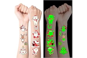 ACWOO Tatuaggio Temporaneo di Natale per i Bambini, 10 Fogli Tatuaggi Temporanei Glitter di Natale per Bambini, Impermeabili finti Tatuaggi Per Festa Borsa Filler Natale Party Favors