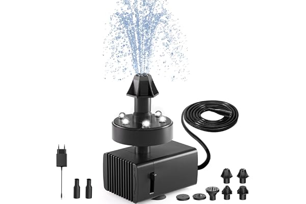 SZMP 24-Heures Fonctionne Fontaine de Jardin avec Lumières LED Fontaine de Jardin 7 Buses,avec câble d'alimentation de 16.4Ft pour Fontaine et Jardin,pour Bain d'oiseaux Aquarium Jardin Fontaine