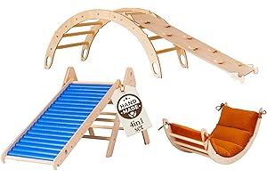 WoodsCraft 4-in-1 Set: Climbing Triangle with Slide Indoor/Climbing Ramp, Roller Slide & Climbing Arch, Wooden Montessori Climbing Frame, Indoor Play Equipment, Climbing Children Indoor & Climbing