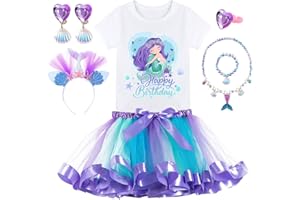 YYDSXK Sirena Vestito Bambina, Sirena Completo per Il Compleanno, Vestito Principessa Gonna di Tulle con Accessori per Collana, Bambina Regalo, Abito da Gonna di Tulle per Compleanno Festa Fotografico-L