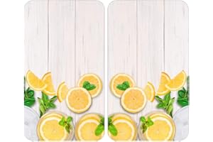 WENKO Placas protectoras para cocina Mod Limones, ajustable en altura para todo tipo de cocinas, tabla de cortar y protector contra salpicaduras, vidrio, 30 x 52 cm, juego de 2