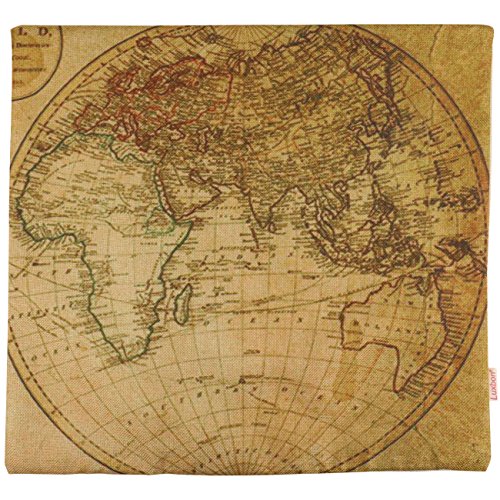 Luxbon 2 stk. Vintage Weltkarte (östliche & westliche Halbkugel) Leinen Kissenbezug Lendenkissen Sofakissen Pillowcase Cafe Auto Haus Deko 18 “ x 18 “ - 6