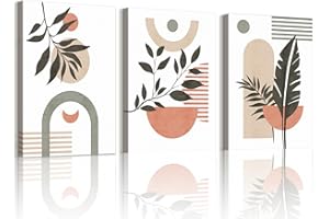 WENGTIAO 3 Pièces Boho Plantes Botaniques Tableau Decoration Murale Encadré Toile Peinture Abstraite Géométrique Ligne Minimaliste Decoration Murale Salon Maison Deco Chambre 30x40cmx3