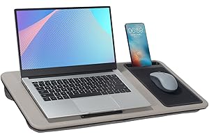 Baoee Large Lap Desk PU Grey,Portable Tray with Cushion Fits Up to 17",with Slot,Mouse Pad,Great for Home & Office