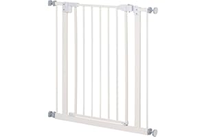 PawHut Pressure Fit Safety Gate, Adjustable Dog Gate, Pet Barrier for for Doorways, Staircases and Hallways with Auto Close, Double Locking, Opening 74-80cm, White