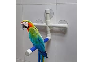 MAGT Perchoir Perroquet Douche Oiseau Pliable - Ventouse Fenêtre Bain Mur Patte Broyage Stand Jouet pour Budgie avec Trois Ventouses