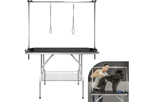 AufuN Trimmtisch für Hunde Schertisch, 113x60x76 cm Stabil Hundepflegetisch mit höhenverstellbarem Galgen und 2 Schlingen, Klappbar, Hunde Badetisch, Pudel Fellpflege, bis 100 KG